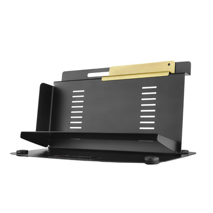 Labelji label applicator tool - black stainless steel with gold label guide - transparent background product photo
